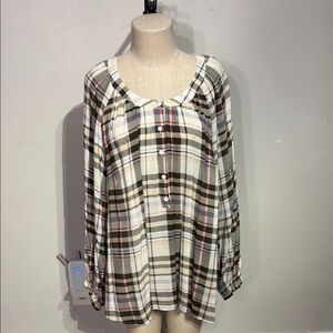 Penningtons Chic Plaid Blouse - Grey, White, Red NWT Size 1X